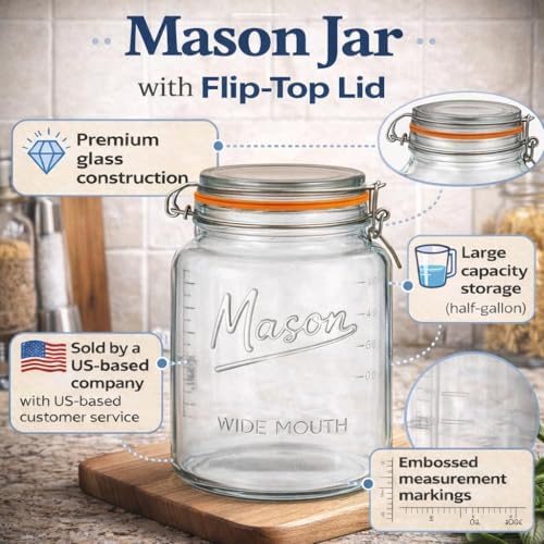 kitchentoolz Large Glass Mason Jars with Airtight Lids - Half Gallon Food Storage & Canning Jars with Measurement Markings - Kitchen Pantry Containers for Flour, Sugar & Dry Goods - 64 oz (4pk) - Image 2