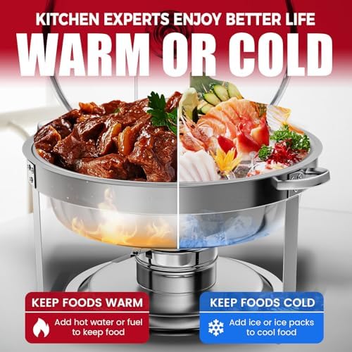 IMACONE Round Chafing Dish Buffet, 2 Pack, 5QT Glass Lid with Holder - Image 6