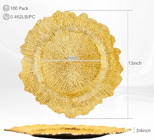 100PCS Gold Charger Plates Bulk- 13in Reusable Plastic Chargers - Image 3