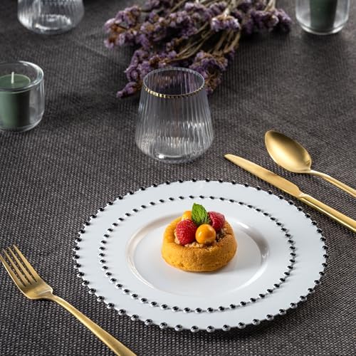 PLASTICPRO 128 Piece Combo Plastic Dinner Plates Disposable Plastic Fancy Heavy Duty Party Dishes 7 inch and 10 inch, White and Black Beaded - Image 6