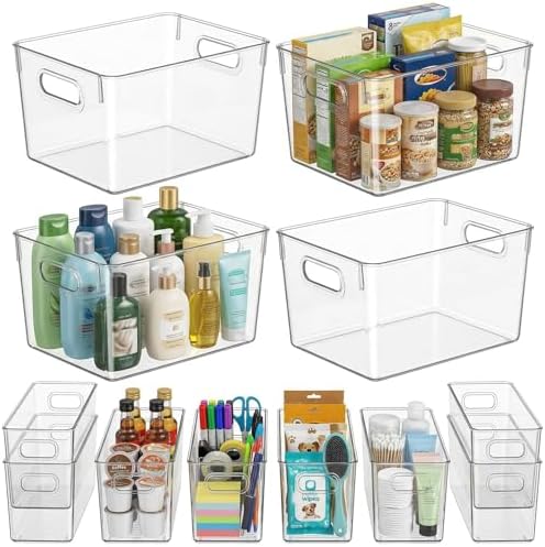 MOONEDGE Set of 12 Clear Plastic Storage Organizer Bins, 4 Large & 8 Small by MOONEDGE