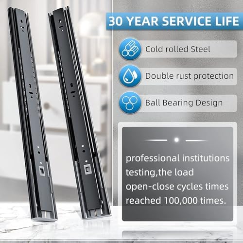 SHUHANG 10 Pair Soft Close Drawer Slides Rail 12 Inch Ball Bearing Full Extension 100 LB Capacity Heavy Duty Kitchen File Cabinet Dresser Trash Can Side Mount Glide Guide Track Black - Image 3