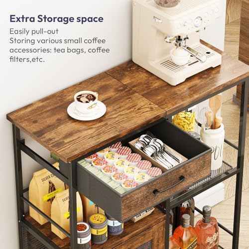 SWTYMIKI Coffee Bar Cabinet for Home - Farmhouse Coffee Stand Station Multi-Purpose Buffet Sideboard Cabinet with Drawers - Kitchen Bar Table for Living Room, Corner, Small Space, Espresso - Image 4