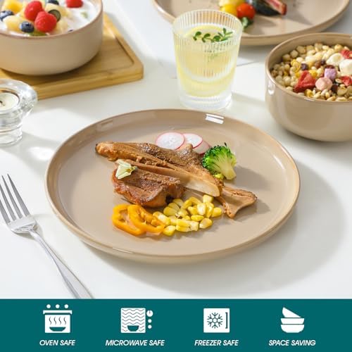 vancasso PLAYA Plates and Bowls Sets,12 Pieces Brown Dinnerware Sets for Kitchen, Reactive Glaze Dishes Set for 4, Dishwasher and Microwave Safe - Image 4