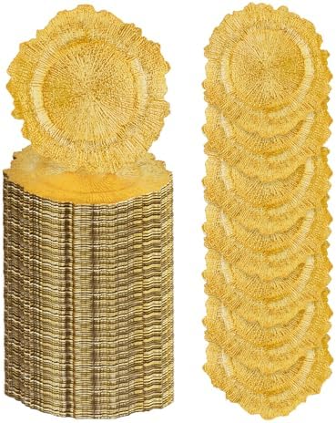 100PCS Gold Charger Plates Bulk- 13in Reusable Plastic Chargers by Osgevei