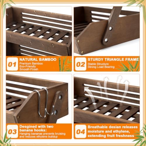 Marsui 3 Tier 16'' Bamboo Fruit Basket for Kitchen Counter, Dark Brown - Image 3