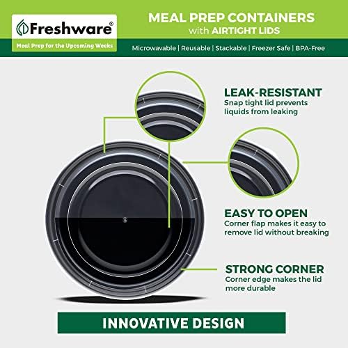 Freshware Meal Prep Containers with lids [150 Pack] Food Storage Containers, Bento Box, BPA-Free, Stackable, Microwave, Dishwasher, Freezer Safe, 32 Oz, Black - Image 5
