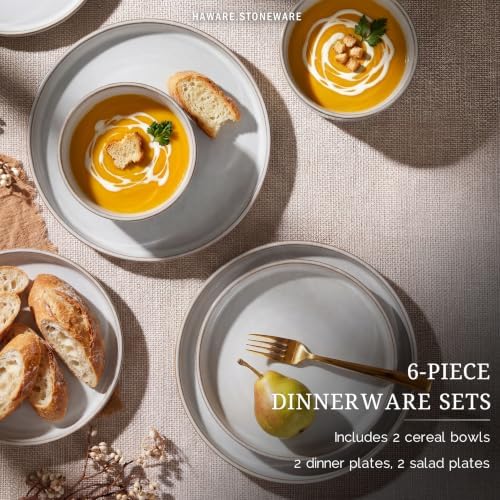 HaWare Dinnerware Sets, Plates and Bowls Set for 2, Reactive Dawn Beige - Image 3