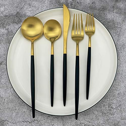 5-Piece 18/10 Stainless Steel Matte Gold Silverware Set, Kitchen Tableware Set, Dishwasher Safe - Image 4