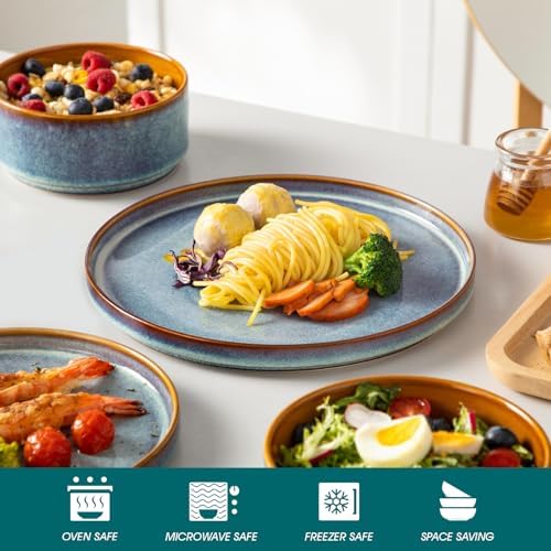 vancasso ONION Ceramic Plates and Bowls Sets for 4, 12 Pieces Stoneware Dinnerware Sets, Reactive Glaze Dishes Set for Kitchen, Dishwasher and Microwave Safe, Blue - Image 4