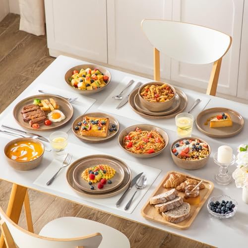 vancasso ANYA 24 Pieces Plates and Bowls Set, Caramel Dinnerware Sets, Reactive Glaze Dishes Set for 6, Ceramic Dishware Sets Kitchen Dinner Set, Microwave & Dishwasher Safe - Image 6