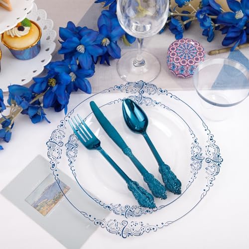 Hioasis 350pcs Clear Blue Plastic Plates 10.25" - Image 3