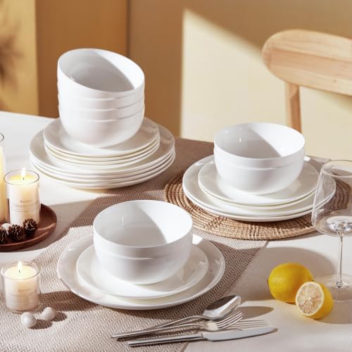 KINGSTONE Bone China Dinnerware Set for 6, 18-Piece Plates and Bowls Set - Image 7