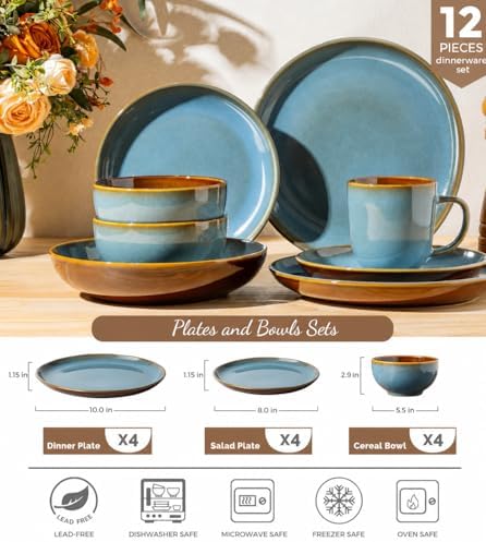 LeRatio Ceramic Dinnerware Sets for 4,12Pcs Porcelain Plates and Bowls Set - Image 2