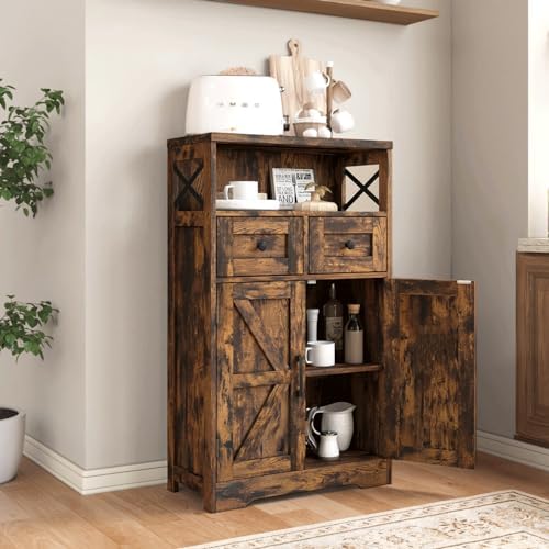 Farmhouse Storage Cabinet with Drawers, Small Kitchen Pantry Cabinet, Brown - Image 3
