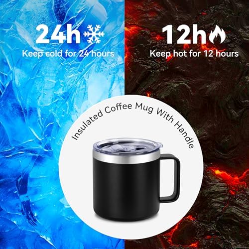 VEGOND 14 oz Insulated Coffee Mug with Handle, Stainless Steel Travel Coffee Mug with Lid, Double Wall Vacuum Metal Coffee Cup, Coffee Tumbler Powder Coated, Black 1 Pack - Image 5