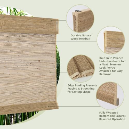 Cordless Woven Wood Blinds for Indoor Windows, Blackout Bamboo Roman Shades - Image 4