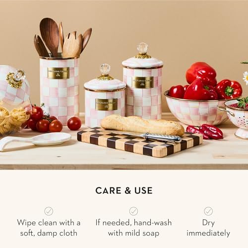 MACKENZIE-CHILDS Enamel Canister, Medium, Pink-and-White Rosy Check - Image 5