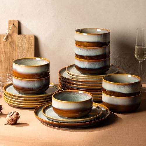 TheTerra Ceramic Dinnerware Set for 8, 24-Piece Plates and Bowls Set by TheTerra