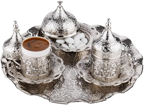 DEMMEX Turkish Greek Arabic Coffee Making and Serving Full Set with Cups Saucers Lids Sugar Bowl Tray and Copper Coffee Pot, 12 Pcs - Image 6