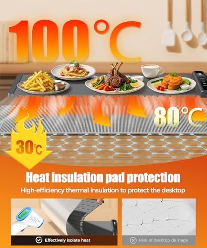 Warming Mat for Food, 26x15 Inch, Dark Grey, Fast Heat, Child Lock - Image 2