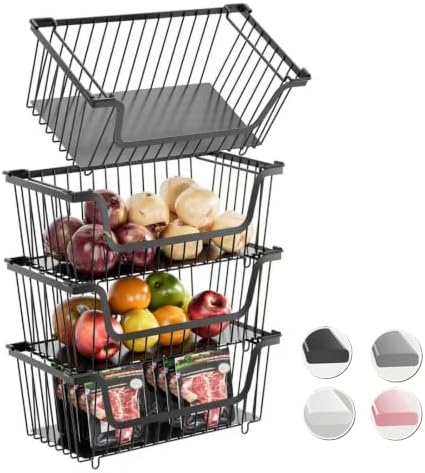 4 Pcs Stackable Wire Baskets Pantry Organizers and Storage Bins,Black by GAOKASE