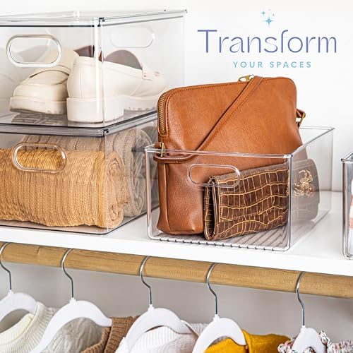 Plastic Food Storage 6 Pack Clear Container Bin with Handles for Organizing Kitchen, Pantry, Refrigerator, Freezer, Pantry, Cabinet, Closet, Bathroom 10”x8”x5” - Image 2