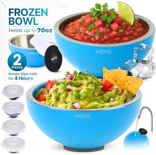 70oz Blue Stainless Steel Dip Chiller Bowl with Lid (2 Pack) by VORA