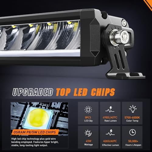 Nilight LED Light Bar with Amber DRL 2 PCS 45 W 12.2 Inch Single RowLights - Image 3