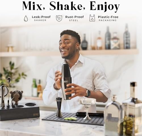 BARE BARREL® Mixology Bartender Kit Bar Set | 14-Piece Cocktail Shaker Set | Martini Barware Mixing Tools for Home Bartending | Incl. 35 Recipe Cards | Gift Set (28oz Boston Shaker, Jet Black/Black) - Image 3