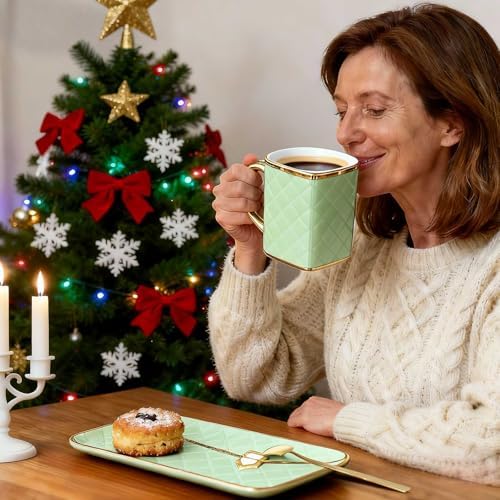 Zubebe 2 Set Coffee Mug Elegant Handbag Shaped Cup,Light Green,Pink - Image 6