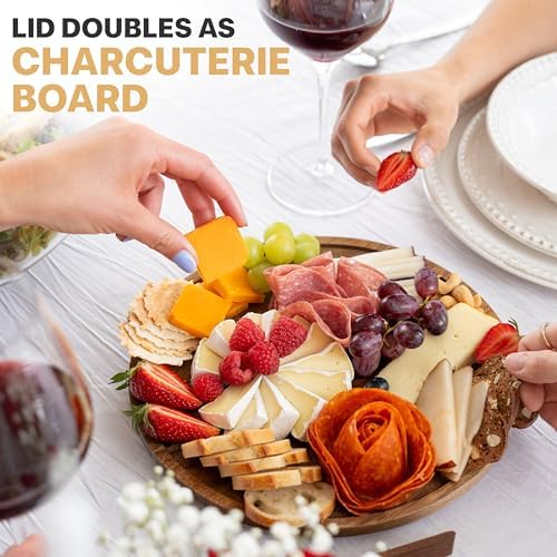 Large Glass Salad Bowl with Lid Set, 5.7 L Decorative Glass Mixing Bowl, Trifle and Serving Bowls with Lids as Cheese Charcuterie Board and Plate, Comes with Wood Serving Utensils - Image 4
