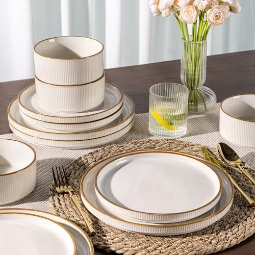 GBHOME Stoneware Dinnerware Sets for 6, 18-Piece Plates and Bowls Set - Image 3