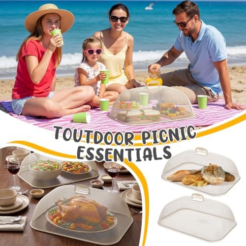 Hicarer 4 Pcs Metal Mesh Food Covers for Outdoors 18 Inch, Cream - Image 5
