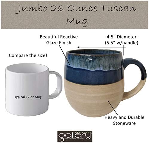 Tabletops Gallery Tuscan Collection Reactive Glaze 4 Piece Large 26 oz. Stoneware Soup Mug Set Kitchen Bowls Cups, Blue Teal Green Brown Pink - Image 2