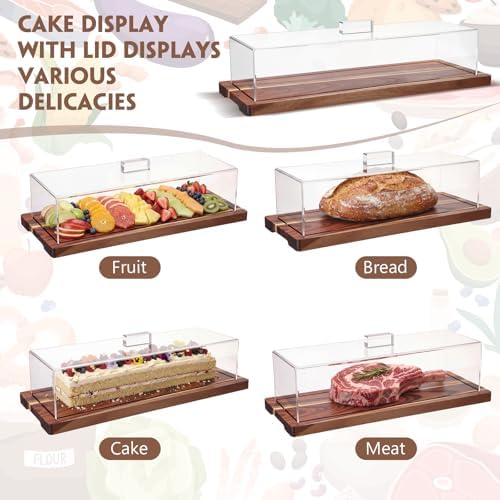 Mifoci 3 Pack Acacia Wood Cake Stand Serving Tray with Acrylic Lid, 15 x 6 x 4 Inches Charcuterie Table Display Set, Dessert Serving Tray Set for Bakery, Buffet, Home Party & Restaurant - Image 5