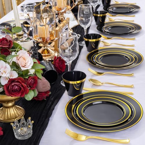 WELLIFE 600 PCS Black Gold Disposable Dinnerware Set for 100 Guests - Image 2