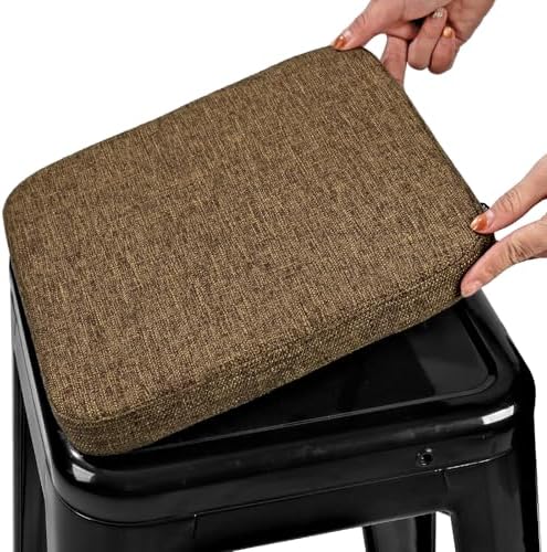 BUYUE Friendly Woven Fabric Magnetic Bar Stool Cushion 1 Piece, Enhanced Anti-Slip Breathable Small Chair Seat Pad for Café Bistro Stackable Metal Stool (Square, Brown, 1) by BUYUE