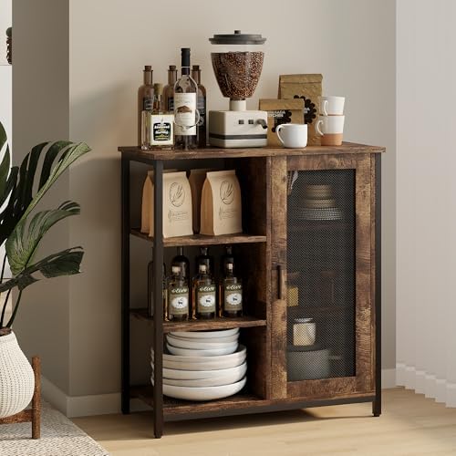 LVSOMT Coffee Bar Cabinet with Adjustable Shelves and Door, Rustic Brown by DecorateHomeatEase