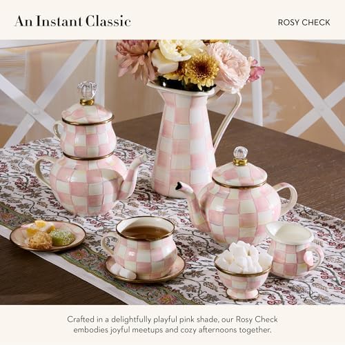 MACKENZIE-CHILDS Enamel Teacup, Pink-and-White Rosy Check - Image 3