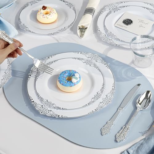 Bestluck 175PCS White Silver Disposable Dinnerware for 25 Guests - Image 6