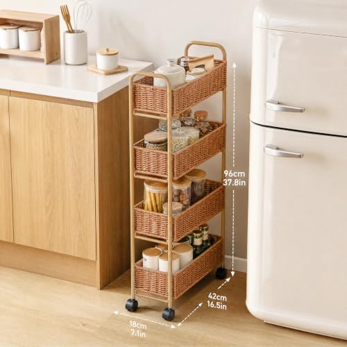 FOCHIER F Utility Slim Storage Cart,4-Tier Rolling Kitchen Office Laundry Room Cart with Wheels,Mobile Shelving Unit Organizer for Living Room,Bathroom, Baby Diaper,Art,Dining Room Narrow Places - Image 2