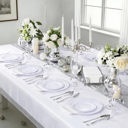 GATHER 176PCS Silver Plastic Plates for Wedding and Party - Image 6