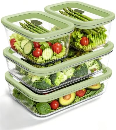 4-Pack Glass Container Set (2x 4.7 Cup & 2x 9.3 Cup), Ultimate Food Storage & Meal Prep with Easy-Open Valve, Tempered Glass Lids, Leakproof, Freezer to Oven Safe by BOROHOUSE