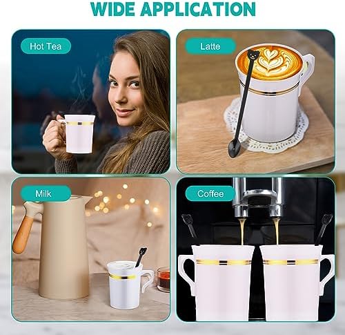 Bokon 200pcs 8oz White Plastic Tea Cups with Handle & Spoon - Image 6
