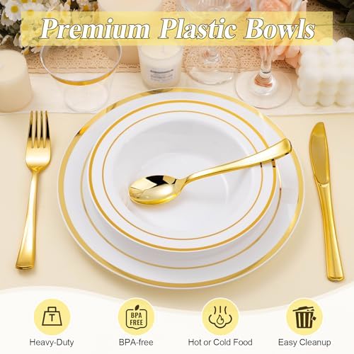 BESTSTAR 200 Pack Disposable Soup Bowls with Gold Rim - Image 3