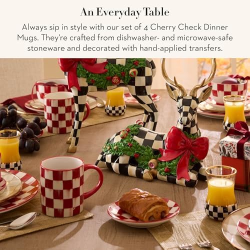 MACKENZIE-CHILDS Stoneware Mugs Set, Red-and-White Cherry Check - Image 2