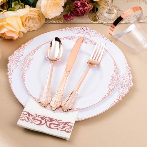 Bestluck 350PCS Rose Gold Disposable Dinnerware for 50 Guests - Image 4