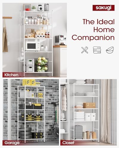 Sakugi Storage Shelves - 5 Tier Shelf Organizer, Heavy Duty Garage Shelving Unit with Leveling Feet, Stable Metal Shelves Organizer for Pantry, Kitchen and Closet, 33.0" W x 12.6" D x 72.0" H, White - Image 4