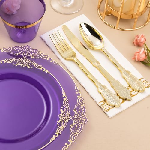 Bestluck 700PCS Clear Purple Plastic Plates for 100 Guests - Image 4